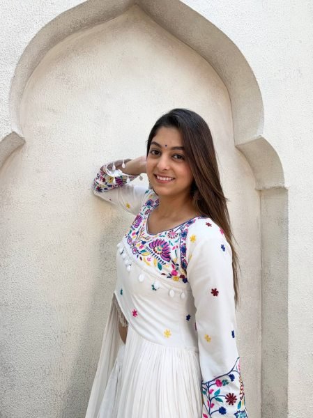 Charming White Rayon Lehenga Choli with Embroidered Gotta Patti Blouse Navratri Lehnega Choli