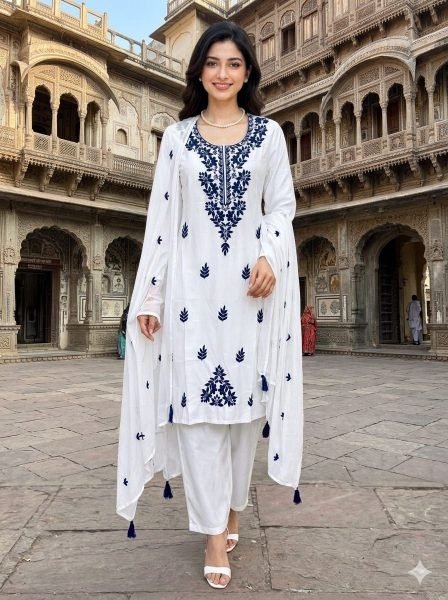 Charming Wholesale Vichitra Silk Kurti Pant Dupatta Set for Resellers and Retailers Embroidery Kurtis 