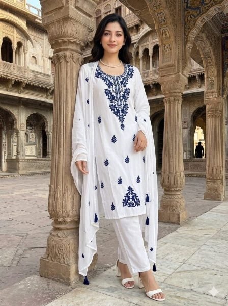 Charming Wholesale Vichitra Silk Kurti Pant Dupatta Set for Resellers and Retailers Embroidery Kurtis 
