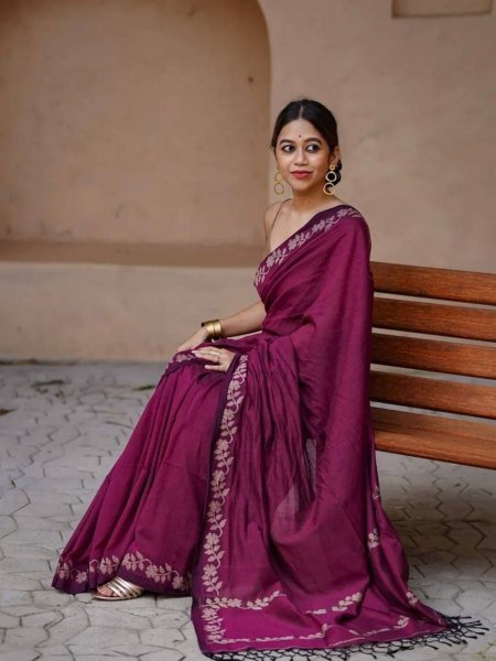 Charming Wine Cotton Saree Collection for Traditional and Modern Ethnic Wear Sarees 