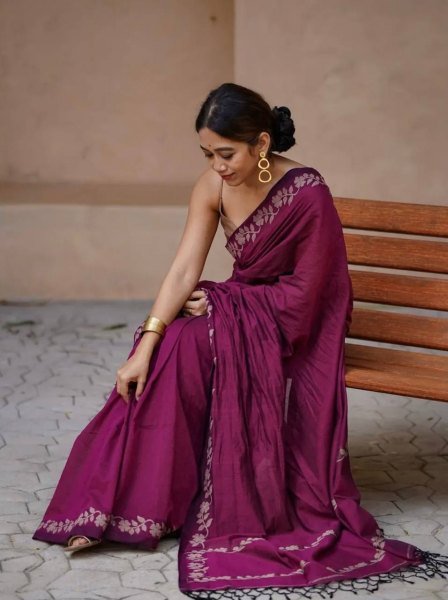 Charming Wine Cotton Saree Collection for Traditional and Modern Ethnic Wear Cotton Sarees Wholesale