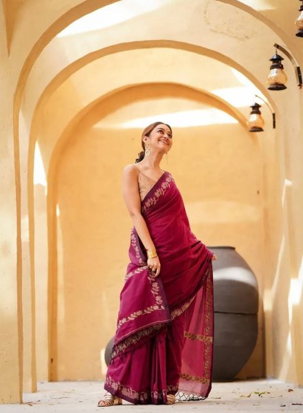 Charming Wine Cotton Saree Collection for Traditional and Modern Ethnic Wear Cotton Sarees Wholesale