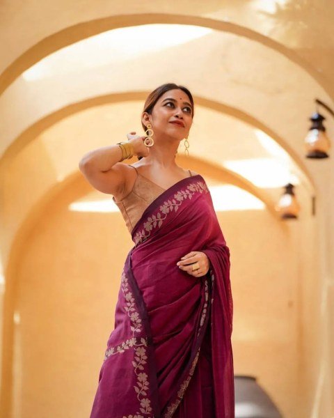 Charming Wine Cotton Saree Collection for Traditional and Modern Ethnic Wear Cotton Sarees Wholesale