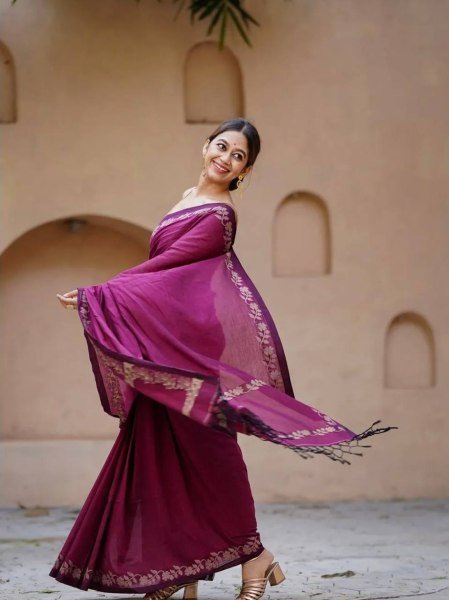 Charming Wine Cotton Saree Collection for Traditional and Modern Ethnic Wear Cotton Sarees Wholesale