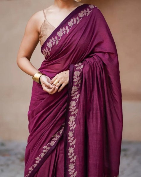 Charming Wine Cotton Saree Collection for Traditional and Modern Ethnic Wear Cotton Sarees Wholesale