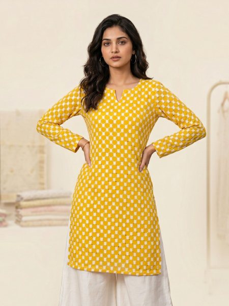 Charming Yellow Festive Wear Comfortable Georgette Embroidery Kurti  Kurtis