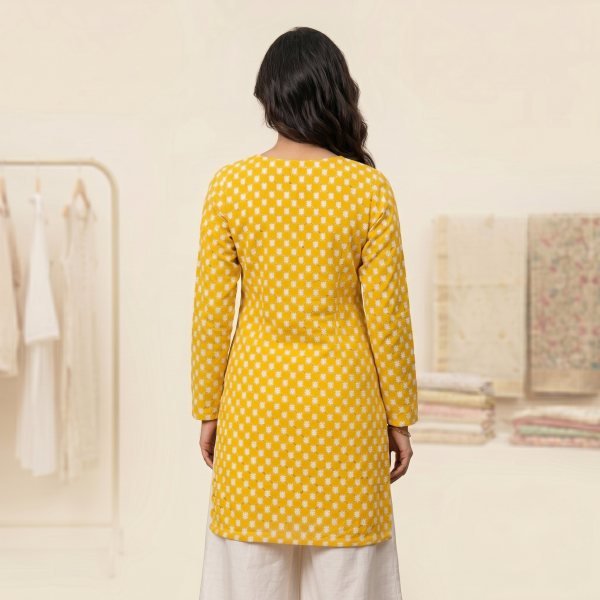 Charming Yellow Festive Wear Comfortable Georgette Embroidery Tunic Full Set Kurti