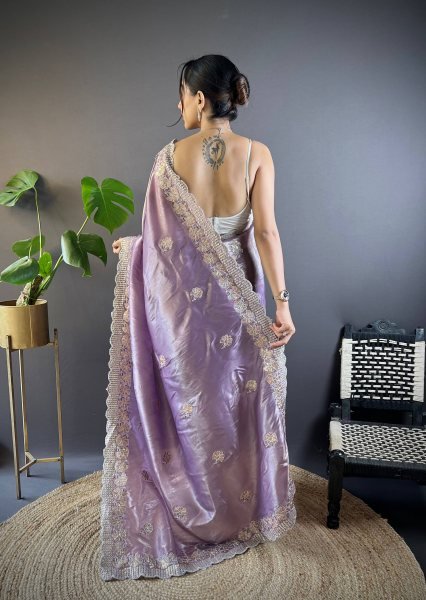 Charming Purple Multi Thread Embroidery Saree With Unstitch Blouse For Boutique Collection Embroidery Sarees Wholesale