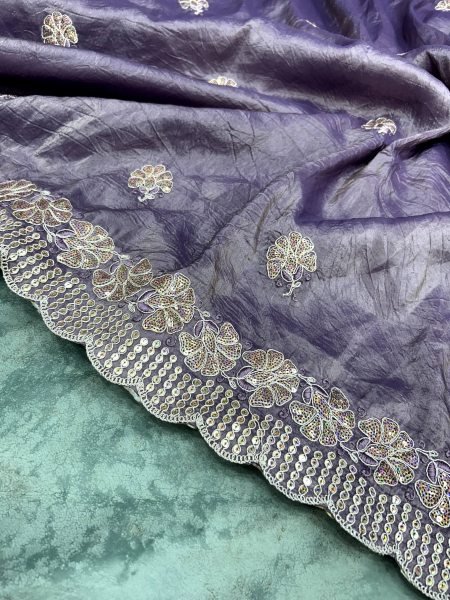 Charming Purple Multi Thread Embroidery Saree With Unstitch Blouse For Boutique Collection Embroidery Sarees Wholesale
