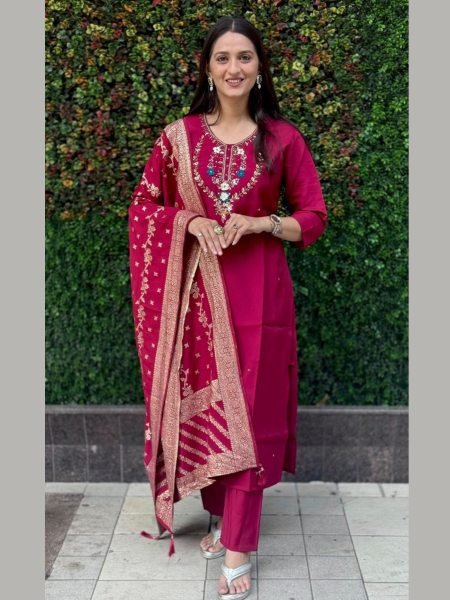 Cherry Handworked Kurti Set with Designer Pants   Heavy Dupatta Perfect for Festive Styling 3 Piece Kurti Set