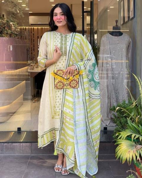 Chhath Puja Special Linen Silk Embroidery Kurti Set with Dupatta For Woman  Straight Cut Long Kurtis