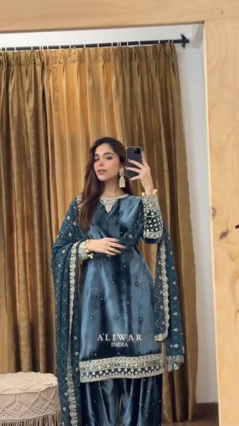 Chic 9000 Velvet Sequence Embroidery Work Suit with Sequins Dupatta for Weddings   Parties at Manufacturer Rate Ready To Wear Collection