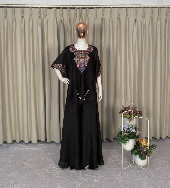 Chic Black Air Tex Chinon Indo Western Look with Embroidered Detailing Ready To Wear Collection