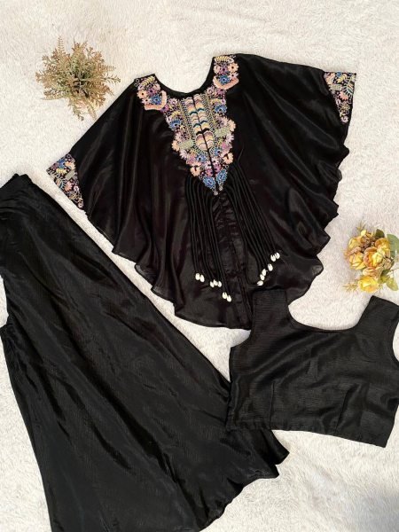Chic Black Air Tex Chinon Indo Western Look with Embroidered Detailing Ready To Wear Collection