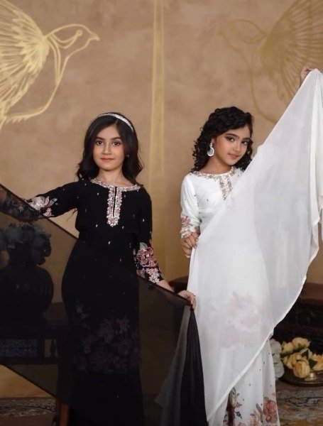 Chic Black Sharara Set for Girls Embroidered Elegance for Festive & Wedding Vibes Girls Wear