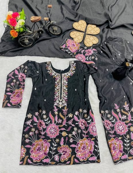 Chic Black Sharara Set for Girls Embroidered Elegance for Festive & Wedding Vibes Girls Wear