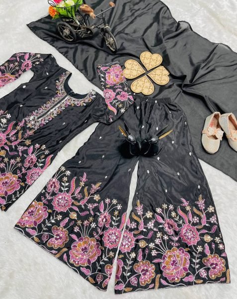 Chic Black Sharara Set for Girls Embroidered Elegance for Festive & Wedding Vibes Girls Wear