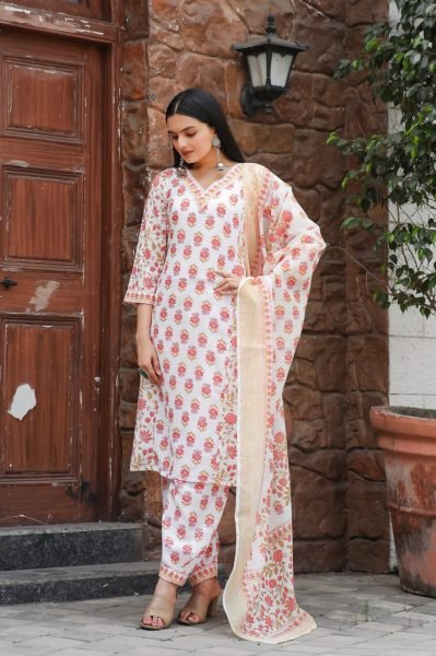 Lavish  Muslin Cotton Ensemble   Comfortable   Stylish Festive Wear 3 Piece Kurti Set