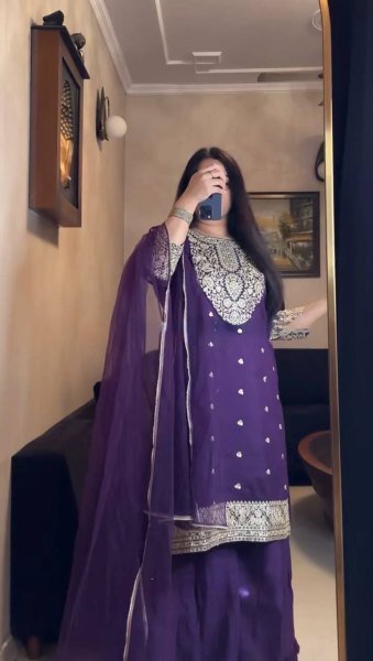 Chic Faux Georgette Coding and Sequence Embroidered Suit Set with Dupatta for Evening Wear Ready To Wear Collection