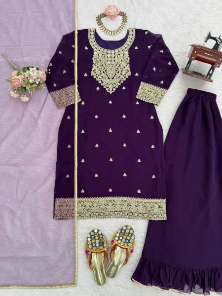 Chic Faux Georgette Coding and Sequence Embroidered Suit Set with Dupatta for Evening Wear Ready To Wear Collection