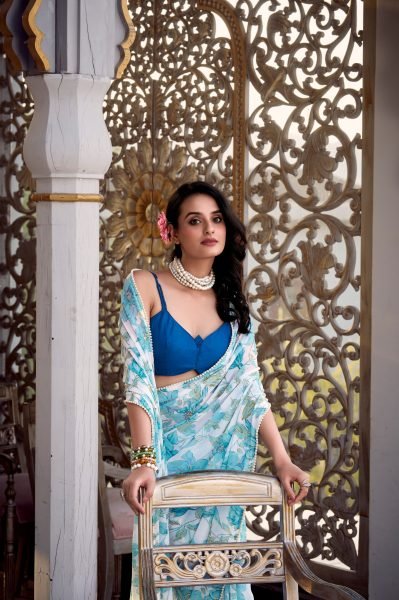 Chic Floral Marble Saree with Moonga Silk Blouse Stylish & Comfortable Printed Cotton Sarees Wholesale