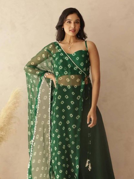 Green Fox Georgette Palazzo Set with Bustier and Dupatta Womens Stylish Party Outfit Kurtis