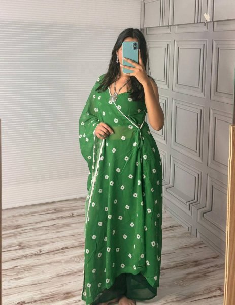 Green Fox Georgette Palazzo Set with Bustier and Dupatta Womens Stylish Party Outfit Georgette Kurti 