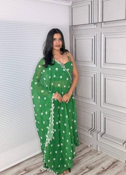 Green Fox Georgette Palazzo Set with Bustier and Dupatta Womens Stylish Party Outfit Georgette Kurti 