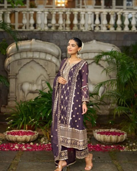 Chic Heavy Chinnon Embroidery Suit with Matching Pant and Dupatta for International Buyers Ready To Wear Collection
