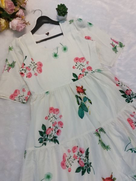 Chic  Muslin Floral printed one piece  dress for girls in wholesale price  Printed Kurtis