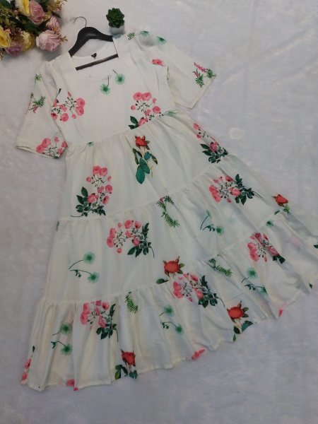 Chic  Muslin Floral printed one piece  dress for girls in wholesale price  Printed Kurtis