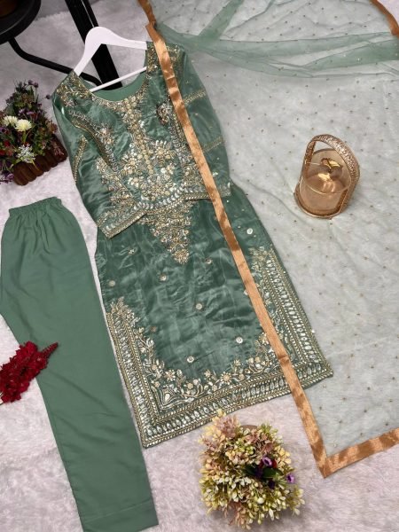 Chic Pakistani Look Jimmy Choo Silk Three Piece Designer Set Ready to Wear Ready To Wear Collection