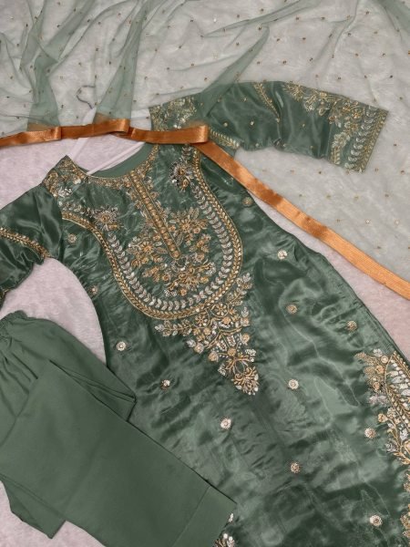 Chic Pakistani Look Jimmy Choo Silk Three Piece Designer Set Ready to Wear Ready To Wear Collection