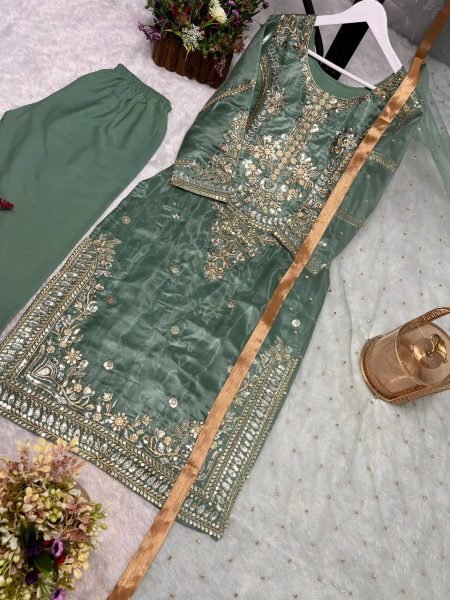 Chic Pakistani Look Jimmy Choo Silk Three Piece Designer Set Ready to Wear Ready To Wear Collection