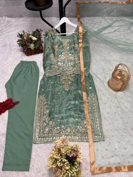 Chic Pakistani Look Jimmy Choo Silk Three Piece Designer Set Ready to Wear Ready To Wear Collection