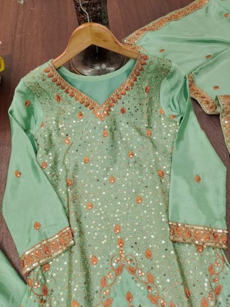 Chief Style Pista Green Chinon Sequence Embroidered Top Sharara Set with Dupatta Ready To Wear Collection