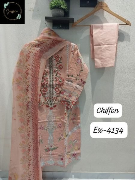 Chiffon Ready Stock Pure Cotton Patch Self Embroidered Festive Wear Suit Collection Pakistani Suits Wholesale