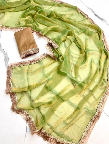 Chiffon Saree with Multi Color Available Zari Weaving and Sequins Lace Border Pure Chiffon Sarees Wholesale
