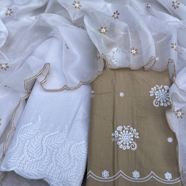 Chikankari Palazzo Suit White and Brown Ideal for Summer Celebrations  Color Set Matching Dress Material Wholesale
