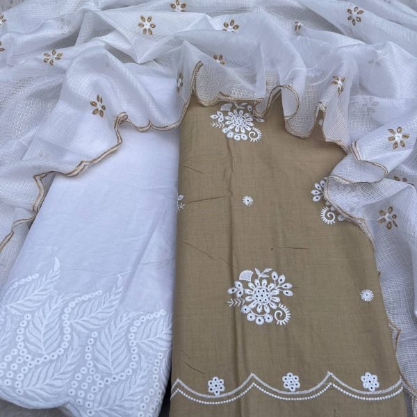 Chikankari Palazzo Suit White and Brown Ideal for Summer Celebrations  Color Set Matching Dress Material Wholesale