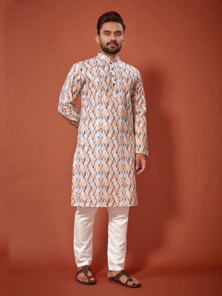 Chikankari Printed Cotton Mens Kurta Pajama   Kurta Pajama Wholesale