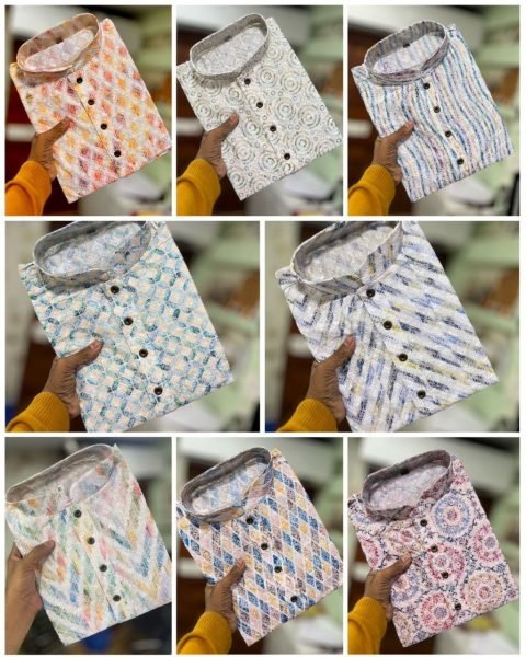 Chikankari Printed Cotton Mens Kurta Pajama   Kurta Pajama Wholesale