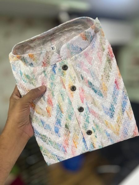 Chikankari Printed Cotton Rayon Mens Kurta Pajama Kurta Pajama Wholesale