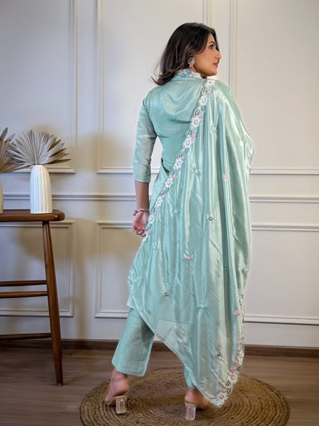 Chinon Embroidered Kurti Set with Soft Rayon Bottom and Dupatta Premium 3 Piece Suit at Low Price 3 Piece Kurti Set