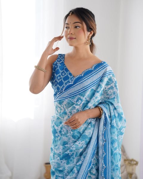 Chinon Mirror Work Saree with Kutchi Lace Party Wear Saree for Women Wholesale Deal  Designer Wedding Sarees Wholesale