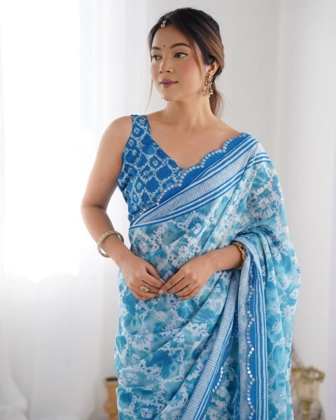 Chinon Mirror Work Saree with Kutchi Lace Party Wear Saree for Women Wholesale Deal  Designer Wedding Sarees Wholesale