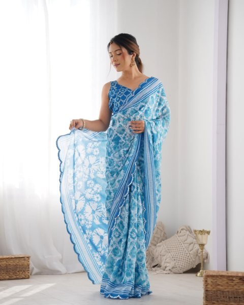 Chinon Mirror Work Saree with Kutchi Lace Party Wear Saree for Women Wholesale Deal  Designer Wedding Sarees Wholesale