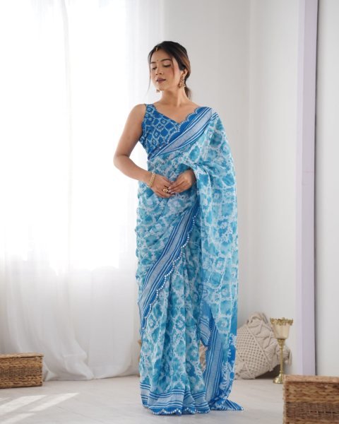 Chinon Mirror Work Saree with Kutchi Lace Party Wear Saree for Women Wholesale Deal  Designer Wedding Sarees Wholesale