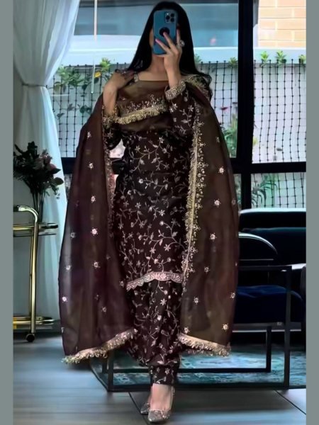 Chocolate Brown Trendy Viral Farshi Salwar Set For Women Latest Collection Ready To Wear Suit