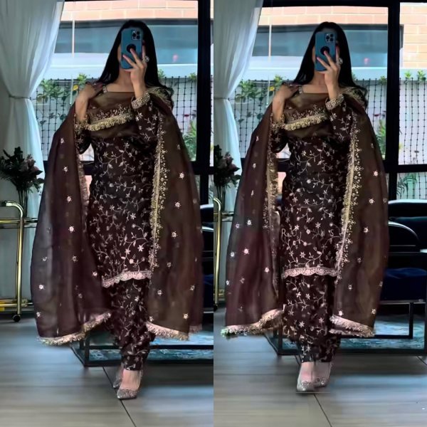 Chocolate Brown Trendy Viral Farshi Salwar Set For Women Latest Collection Ready To Wear Collection